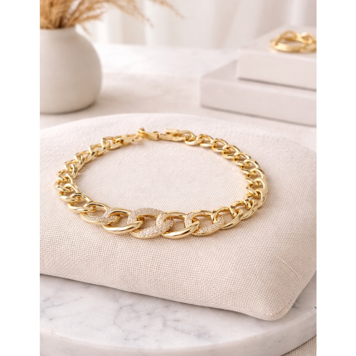 Gold Plated Link Cz Bracelet New
